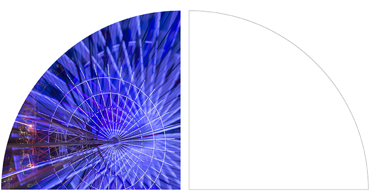 Abstract image with a purple semi-circle on the left and a blue, radial pattern resembling a ferris wheel on the right. Abstract image with a purple semi-circle on the left and a blue, radial pattern resembling a ferris wheel on the right.