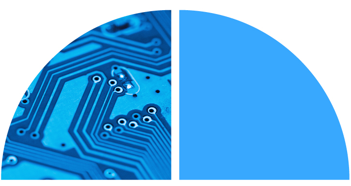 An up-close view of a circuit board, set in blue lighting.