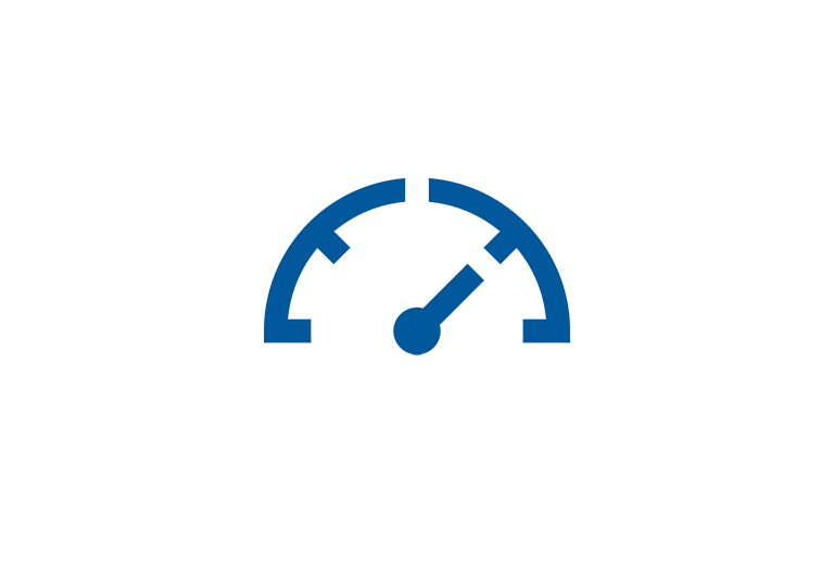 Blue speedometer icon with a needle pointing to the right.