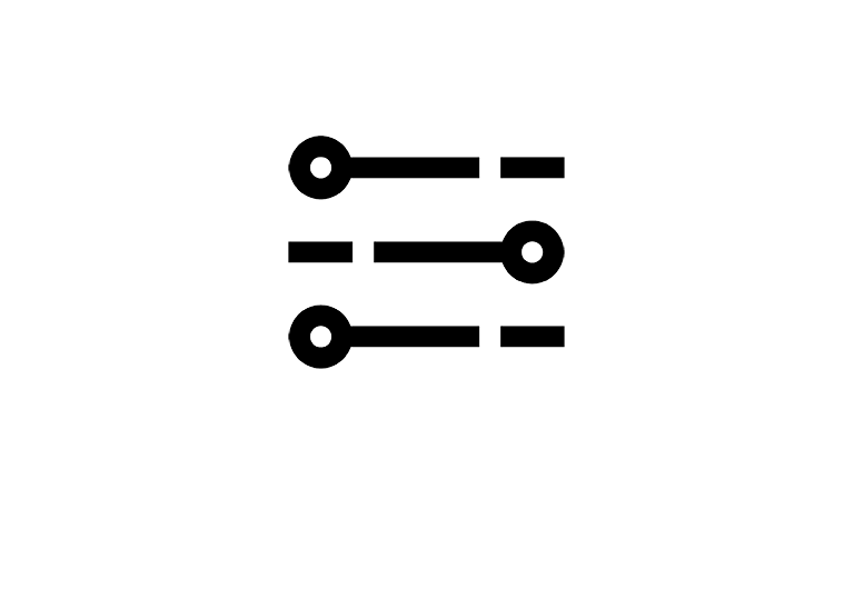 Settings icon with three horizontal sliders on a yellow background.